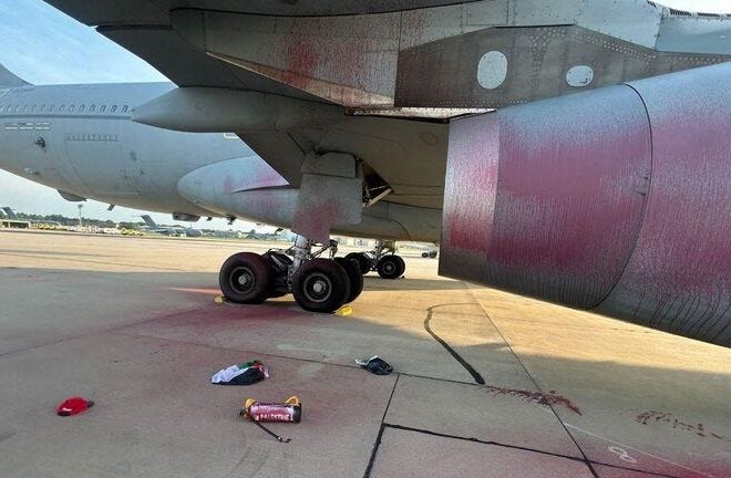 Splashing paint on a plane is terrorism and killing 20,000-plus children is self-defence