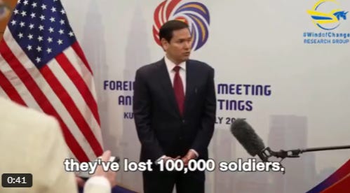 Rubio Claims Russia Suffered 100k KIA in Six Months, Ukrainian Casualties Remain ‘Vague’