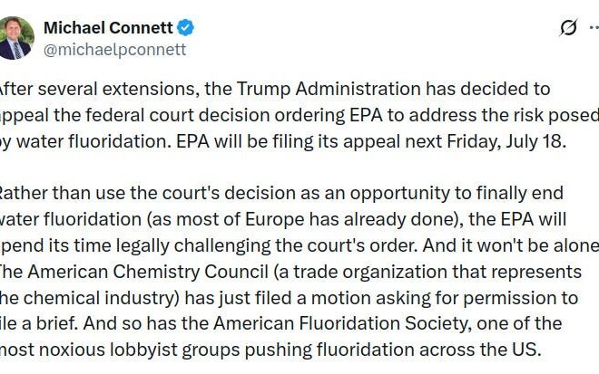 Trump’s EPA Will Continue Biden Appeal of Fluoride Ruling