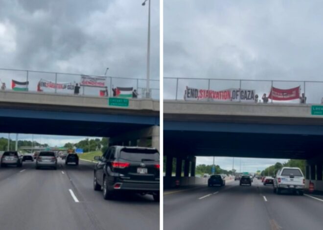Milwaukee demands ‘Hands off Gaza with a banner drop — Fight Back! News
