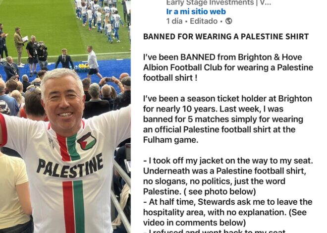 Brighton Bans A Fan For Wearing a Palestine Shirt