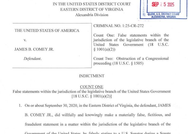 Former FBI Director Comey Indicted