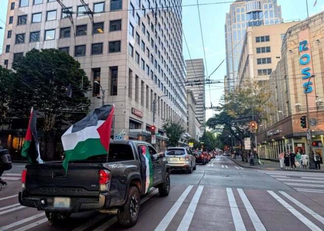 Seattle anti-war activists disrupt rush-hour traffic, hold solidarity rally with Global Sumud Flotilla — Fight Back! News