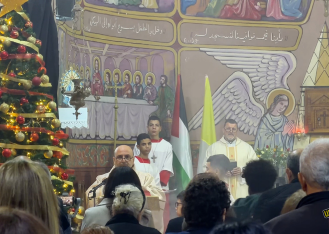 Palestinian Christians Light Christmas Tree at Gaza City’s Holy Family Church