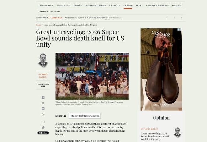 2026 Super Bowl sounds death knell for US unity