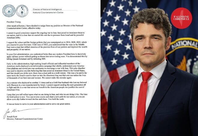 ‘A War Manufactured by Israel’ – US Counterterror Chief Joe Kent Resigns in Shock Move